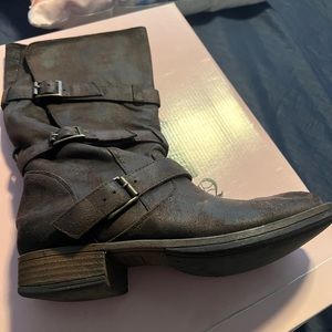 Brown moto faux suede boots